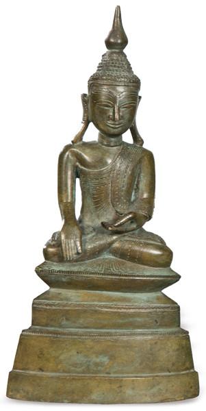  Buda sentado en bronce de estilo Shan, Birmania S. XIX