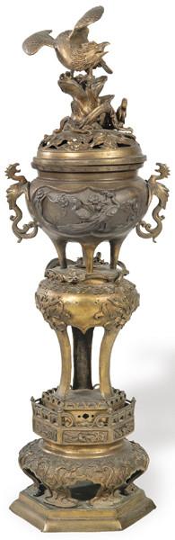  Incensario japnés de bronce, Periodo Meiji (1868-1912)