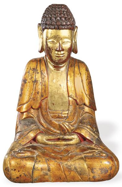  "Buda Sentado" en madera tallada y dorada, Vietnam S. XIX.