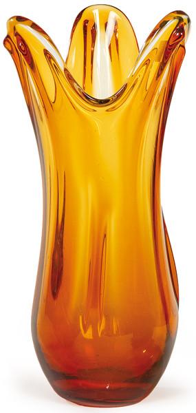  Jarrón de cristal de Murano color ámbar con boca trilobulada h. 1970