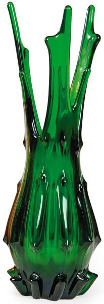  Jarrón de cristal de Murano verde con forma orgánica.