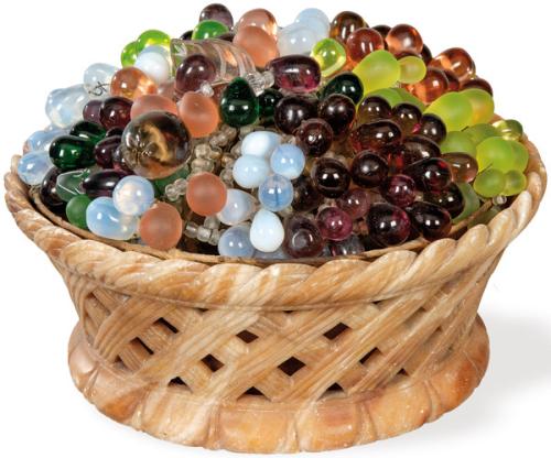  Lámpara de mesa de alabastro y cristal tallado en forma de racimos de uva posiblemente Italiana h. 1960-70