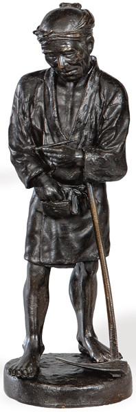  "Hombre con Azada" en bronce patinado, Japón, Periodo Meiji (1868-1912)