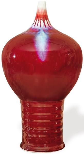  Gran jarrón de gres porcelánico con vidriado Sangre de Toro flambeado, China S. XX.