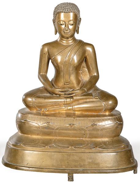  Buda sentado de bronce dorado, Birmania SS XVIII/XIX.