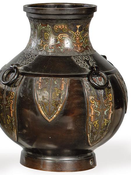  Jarrón chino de bronce y esmalte cloisonné, Dinastía Qing S. XIX