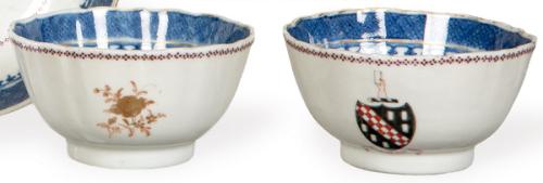 Pareja de cuencos  blasonados de porcelana de Compañía de Indias con esmaltes polícromos, Dinastía Qing, época de Qianlong (1736-95)