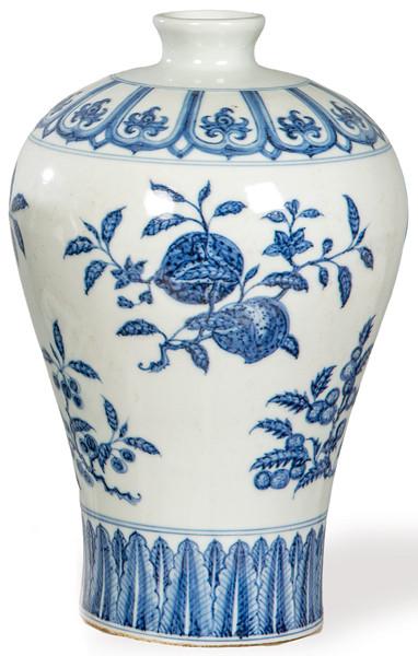  Meiping de porcelana china azul y blanco, Dinastía Qing S. XIX.