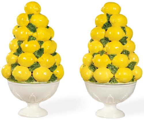  Pareja de centros de mesa en forma de copas con limones y hojas