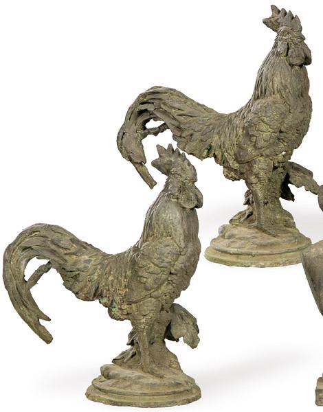  Pareja de gallos de hierro colado para jardín.