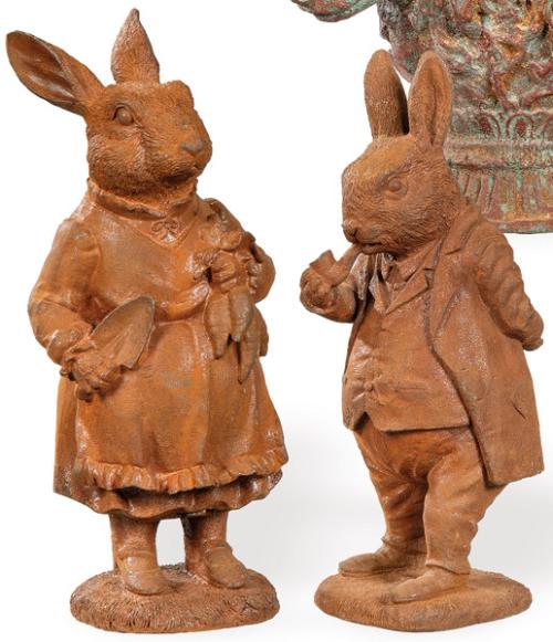 Pareja de conejos de hierro colado.