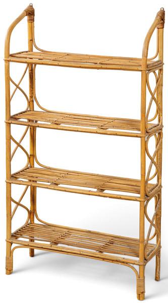  Estantería con estructura de madera de bambú y ratán.