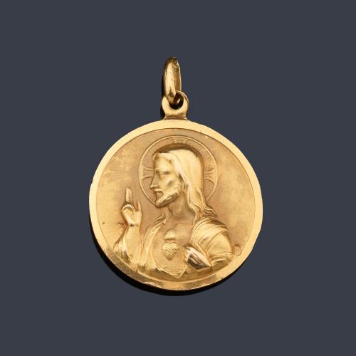  Medalla escapulario con La Imagen de la Virgen del Carmen y El Sagrado Corazón de Jesús.