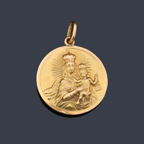  Medalla escapulario con La Imagen de la Virgen del Carmen y El Sagrado Corazón de Jesús.