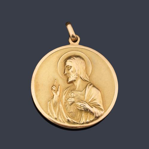  Medalla escapulario con La Imagen de la Virgen del Carmen y El Sagrado Corazón de Jesús.