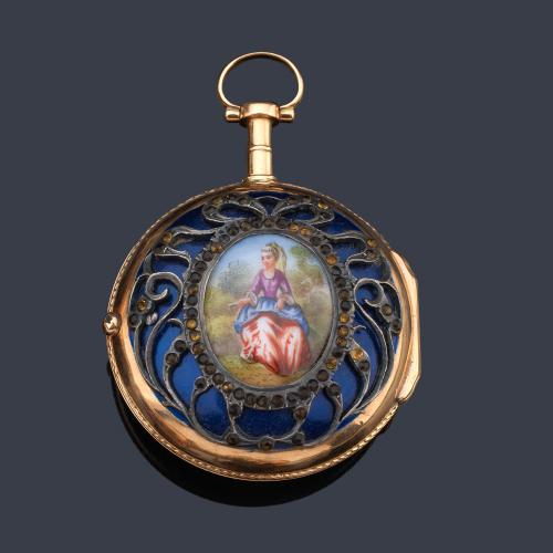  Reloj catalina con caja en oro rosa de 18 K y esmalte.