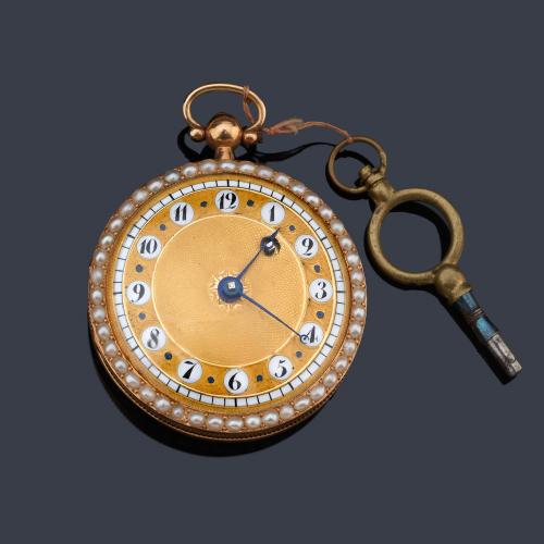  FRÈRES BEY & Cie Genève nº 11140, reloj catalina con caja en oro rosa de 18 K con esmalte.