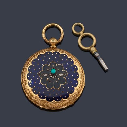  CHARLES H. GROSCLAUDE & Cie nº 30139, reloj saboneta con caja en oro amarillo de 18 K con esmalte.