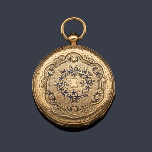  J.R. LOSADA London, reloj saboneta de colgar con caja en oro amarillo de 18 K.