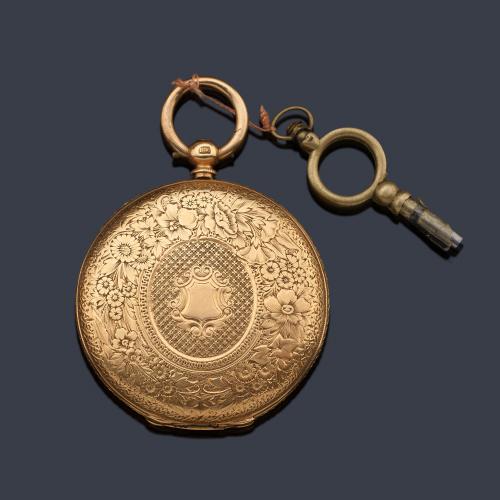  Reloj saboneta de colgar nº 67081 con caja en oro amarillo de 18 K.