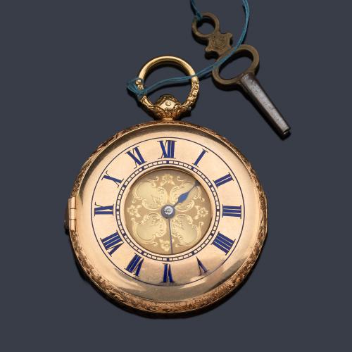  HENRRY W. HARRISON Liverpool nº 20291, reloj cazador de colgar con doble caja en oro amarillo de 18 K.