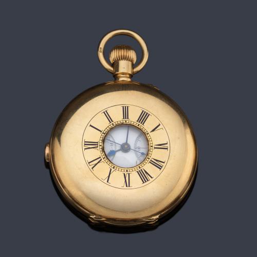  Reloj cazador cronógrafo nº 23642, con caja en oro amarillo de 18 K.