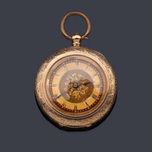  Reloj lepin de colgar con caja en oro rosa de 14 K.