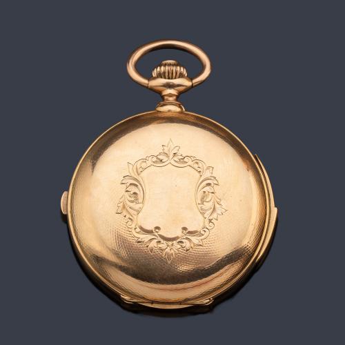  Reloj cronógrafo y sonería repetición a cuartos con caja en oro rosa de 18 K.
