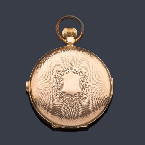  UNION PARÍS nº 10325, reloj saboneta sonería repetición a cuartos con caja en oro rosa de 14 K.