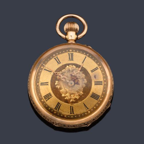  Reloj lepin de colgar con caja en oro rosa de 14 K.