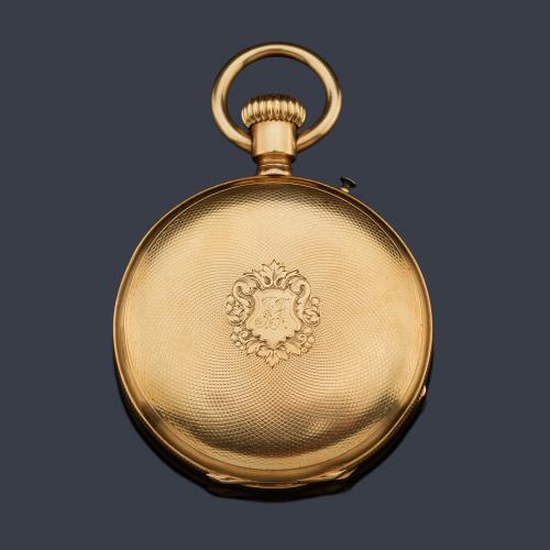  Reloj saboneta de bolsillo con caja en oro amarillo de 18 K.