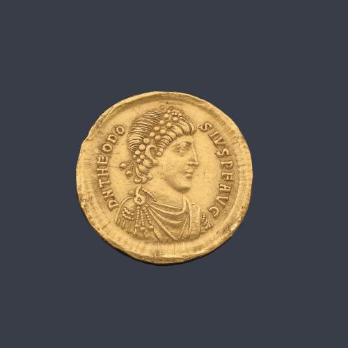  Solido romano Teodosio I, 379 - 395 d. C. Constantinopla en oro.