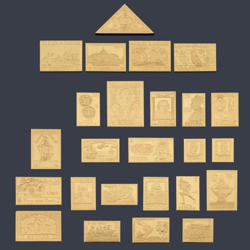  Estuche con sellos chapados en oro de la colección "Encuentro de Dos Mundos" serie limitada de 00387/12.500 juegos. Con libro de la colección. estuche y certificado.