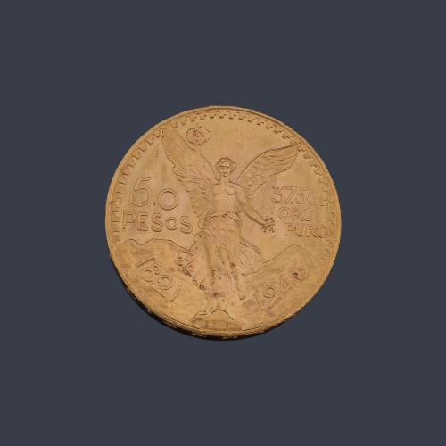  Moneda de 50 pesos Mexicanos en oro de 22K.