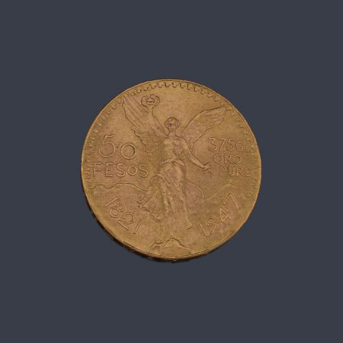  Moneda de 50 pesos Mexicanos en oro de 22K.