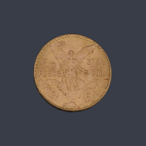  Moneda de 50 pesos Mexicanos en oro de 22K.