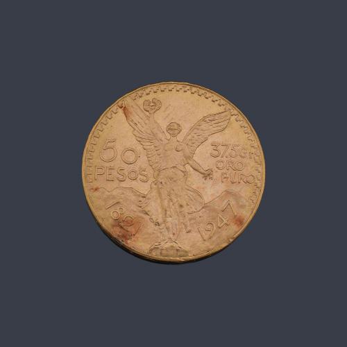  Moneda de 50 pesos Mexicanos en oro de 22K.