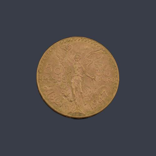  Moneda de 50 pesos Mexicanos en oro de 22K.