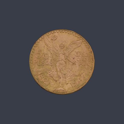  Moneda de 50 pesos Mexicanos en oro de 22K.