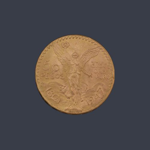  Moneda de 50 pesos Mexicanos en oro de 22K.