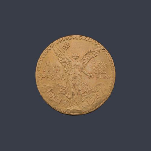 Moneda de 50 pesos Mexicanos en oro de 22K.