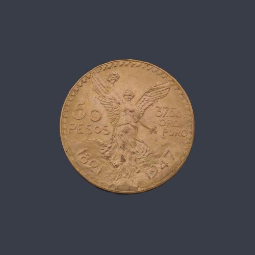  Moneda de 50 pesos Mexicanos en oro de 22K.