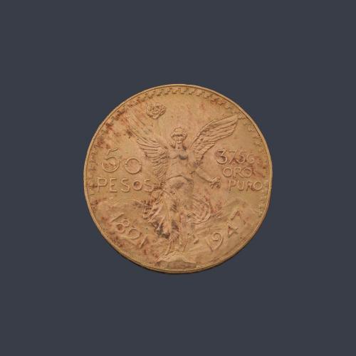  Moneda de 50 pesos Mexicanos en oro de 22K.