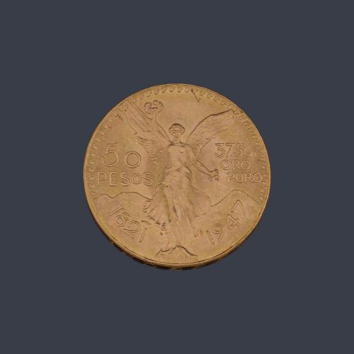  Moneda de 50 pesos Mexicanos en oro de 22K.