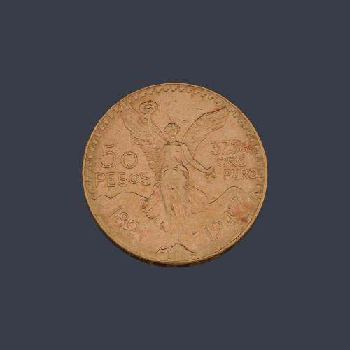  Moneda de 50 pesos Mexicanos en oro de 22K.