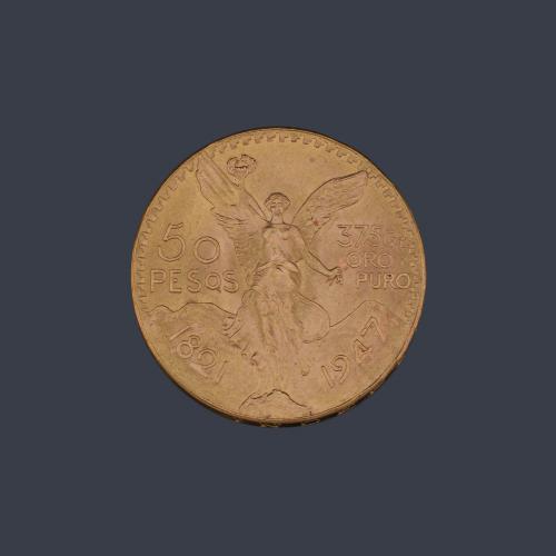  Moneda de 50 pesos Mexicanos en oro de 22K.