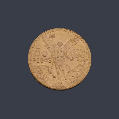  Moneda de 50 pesos Mexicanos en oro de 22K.