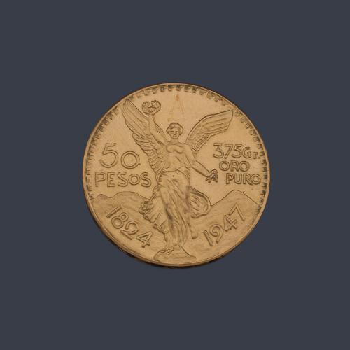  Moneda de 50 pesos Mexicanos en oro de 22K.