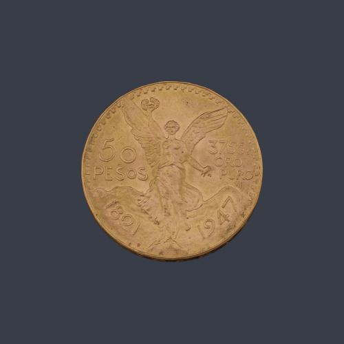  Moneda de 50 pesos Mexicanos en oro de 22K.