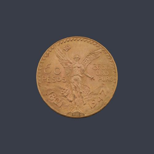  Moneda de 50 pesos Mexicanos en oro de 22K.
